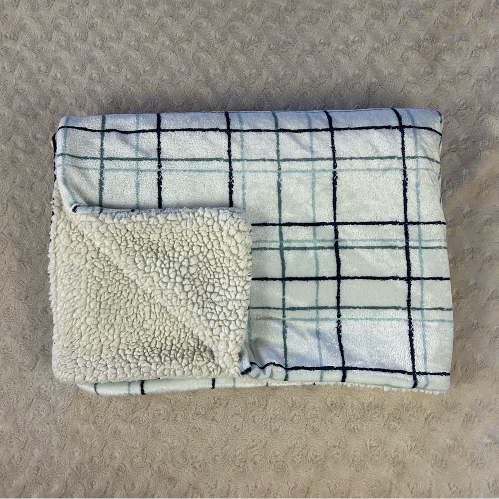 Lila & Jack Blue Green Plaid Baby Blanket White Sherpa Security Lovey